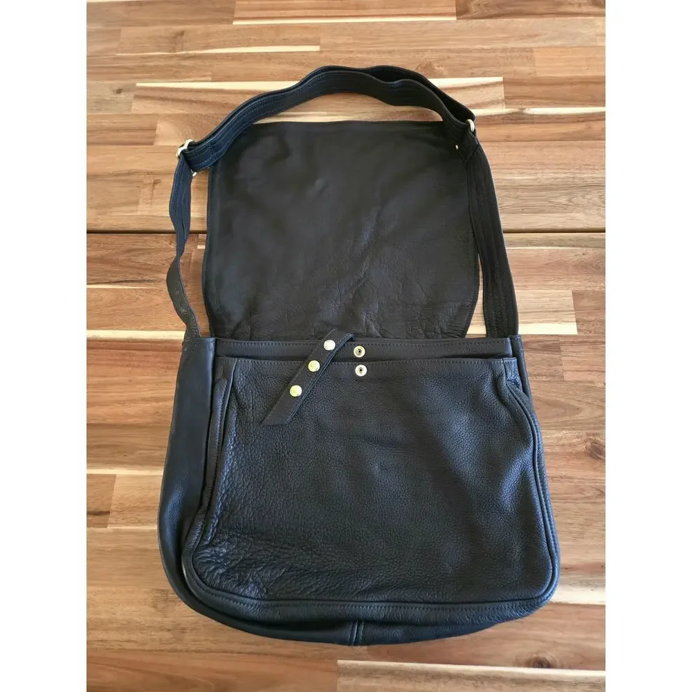 Vintage Fred Eisen New Hope Leather Messenger Bag Black 3 Compartment Pliable